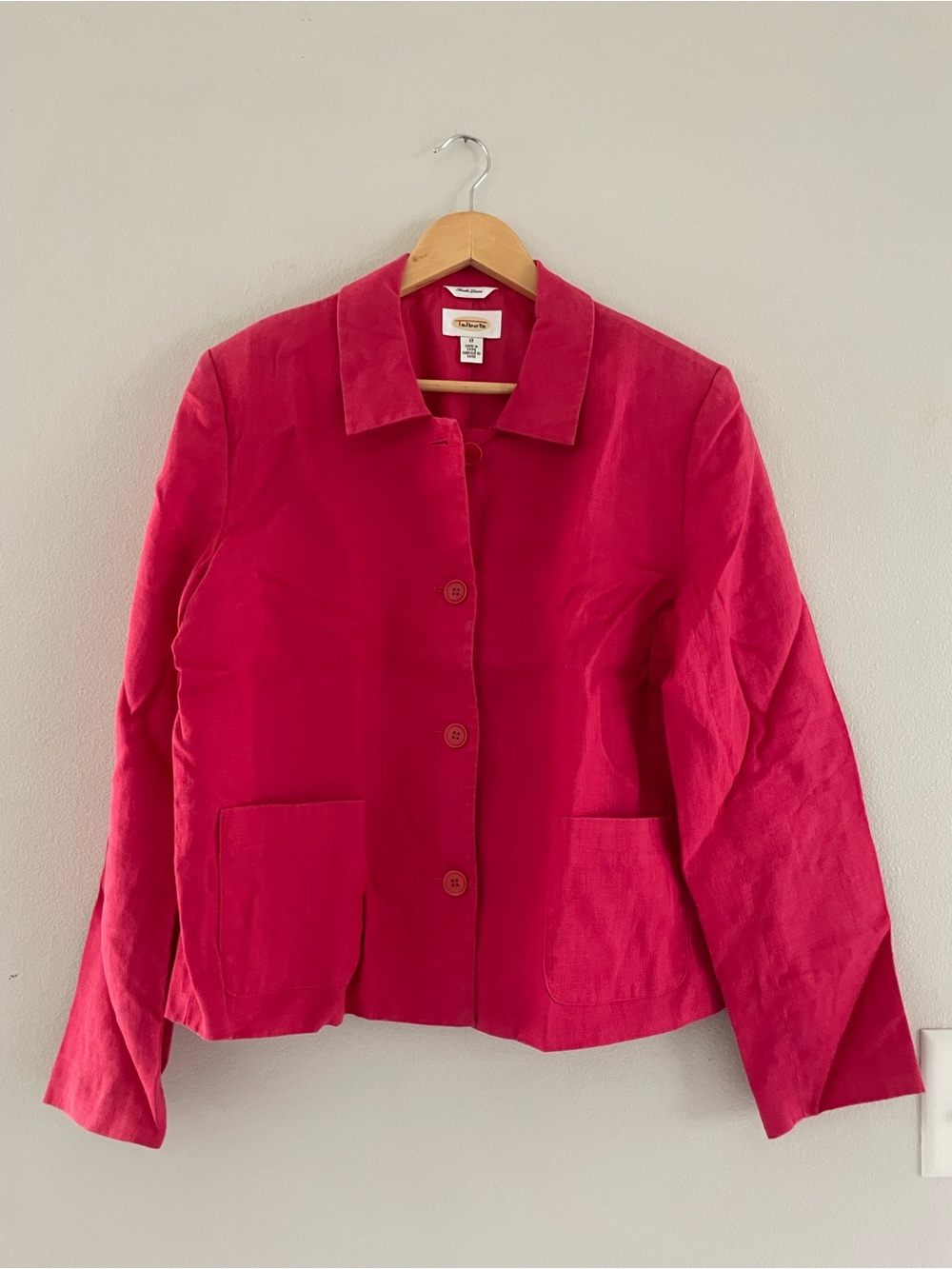 Talbots Fuchsia/Red Linen Button-Front Blazer